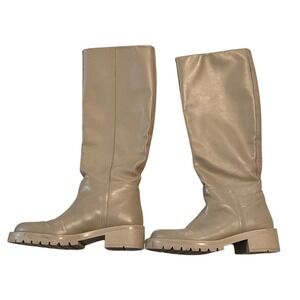 Zara Beige Chunky Knee High Leather Boots Size 6.5/37